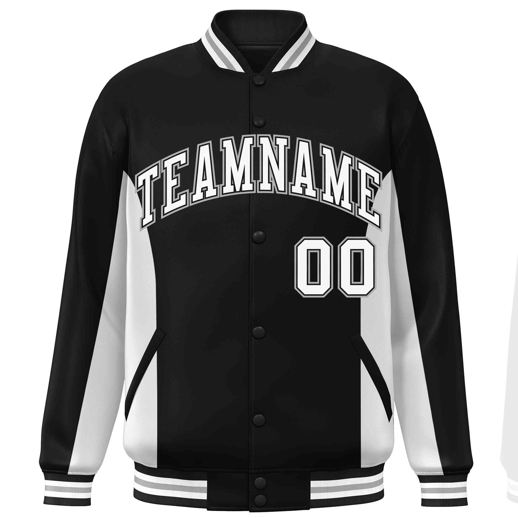 Custom Black White Varsity Full-Snap Color Block Letterman Baseball Jacket