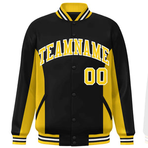 Custom Black Gold Varsity Full-Snap Color Block Letterman Baseball Jacket