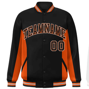 Custom Black Orange Varsity Full-Snap Color Block Letterman Baseball Jacket