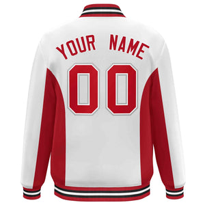 Custom White Red Varsity Full-Snap Color Block Letterman Baseball Jacket