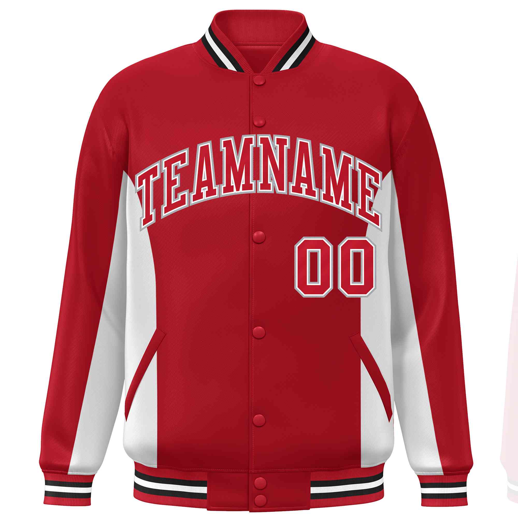 Custom Red White Varsity Full-Snap Color Block Letterman Baseball Jacket