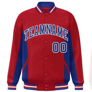 Custom Red Royal Varsity Full-Snap Color Block Letterman Baseball Jacket