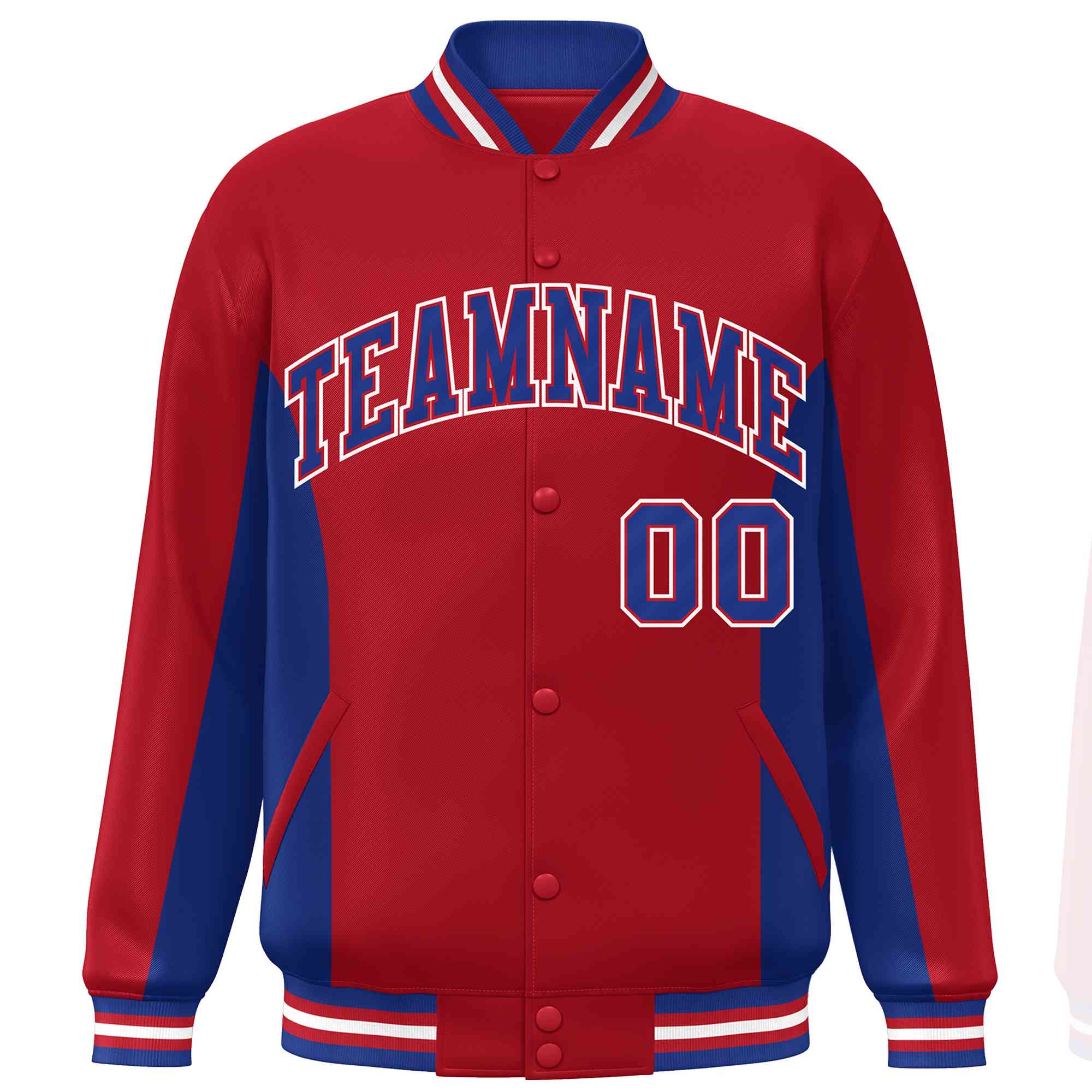 Custom Red Royal Varsity Full-Snap Color Block Letterman Baseball Jacket