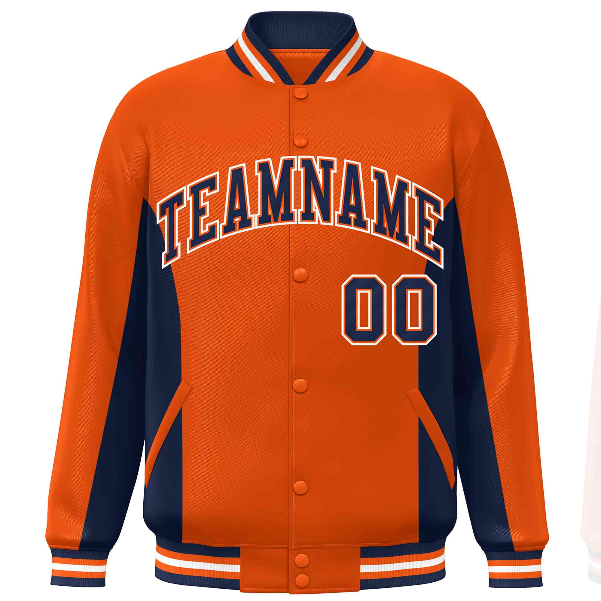 Custom Orange Navy Varsity Full-Snap Color Block Letterman Baseball Jacket