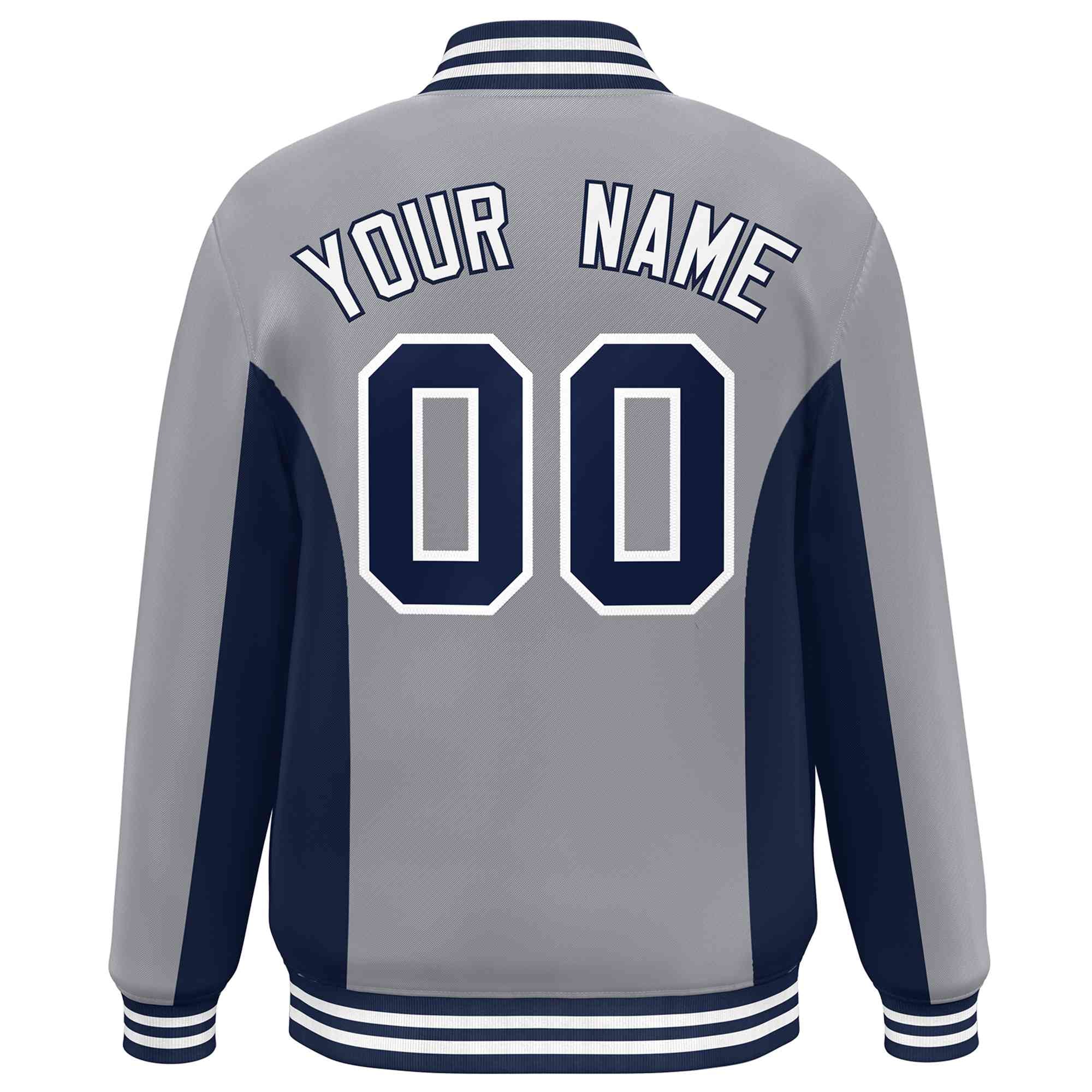 Custom Gray Navy Varsity Full-Snap Color Block Letterman Baseball Jacket