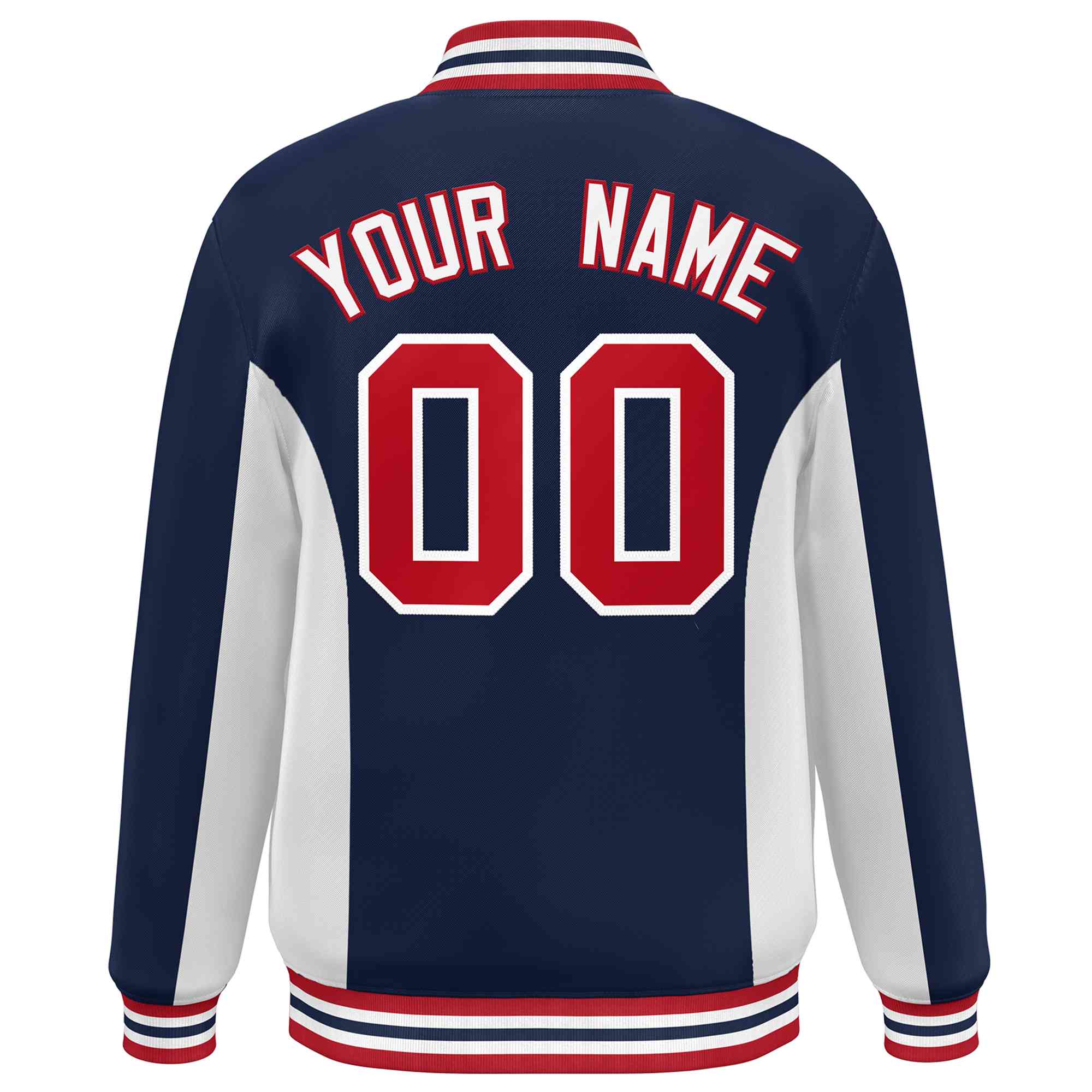 Custom Navy White-Red Varsity Full-Snap Color Block Letterman Baseball Jacket