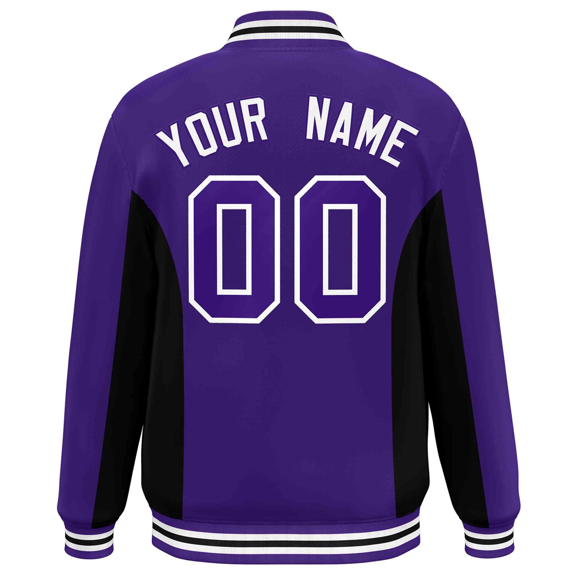 Custom Purple Black Varsity Full-Snap Color Block Letterman Baseball Jacket