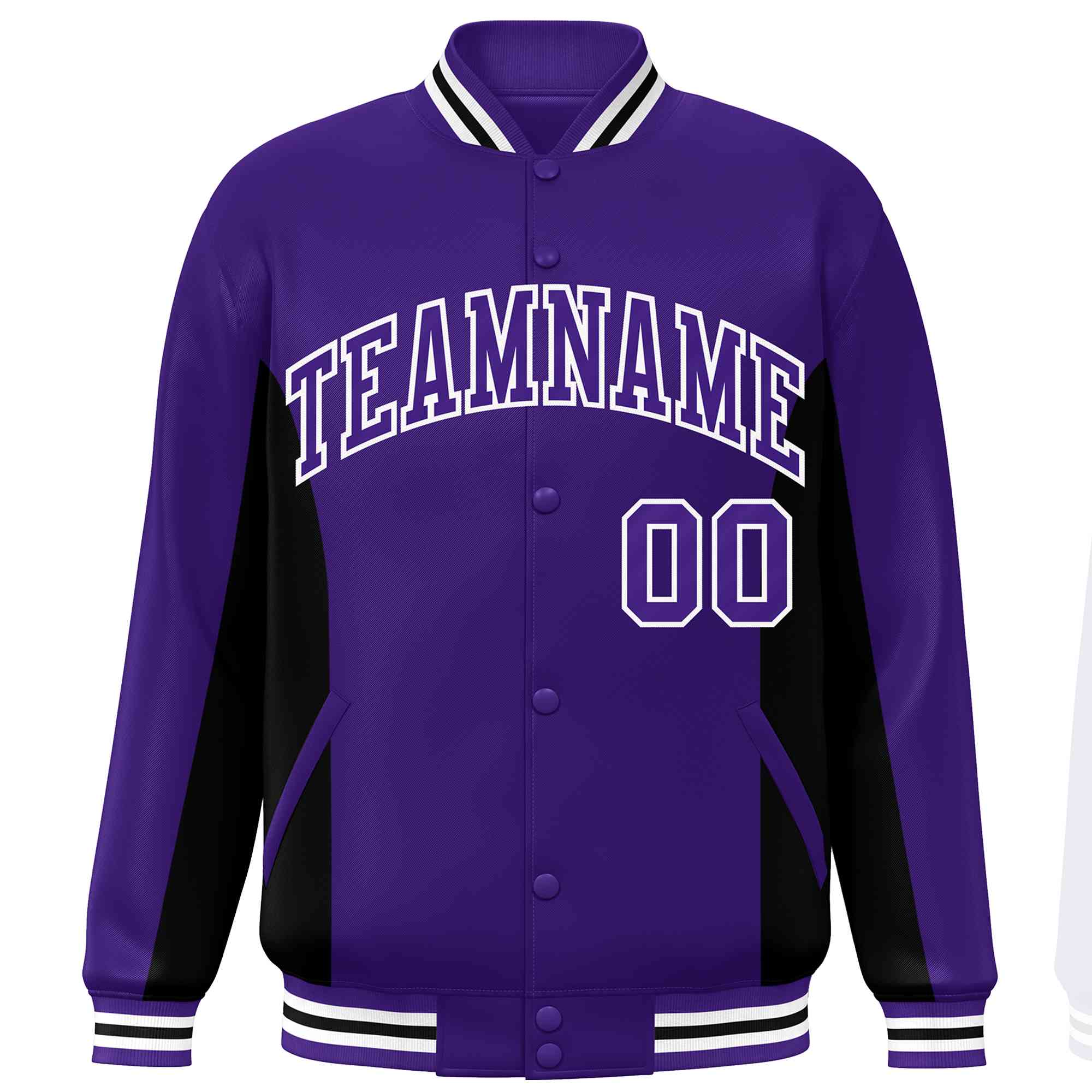 Custom Purple Black Varsity Full-Snap Color Block Letterman Baseball Jacket