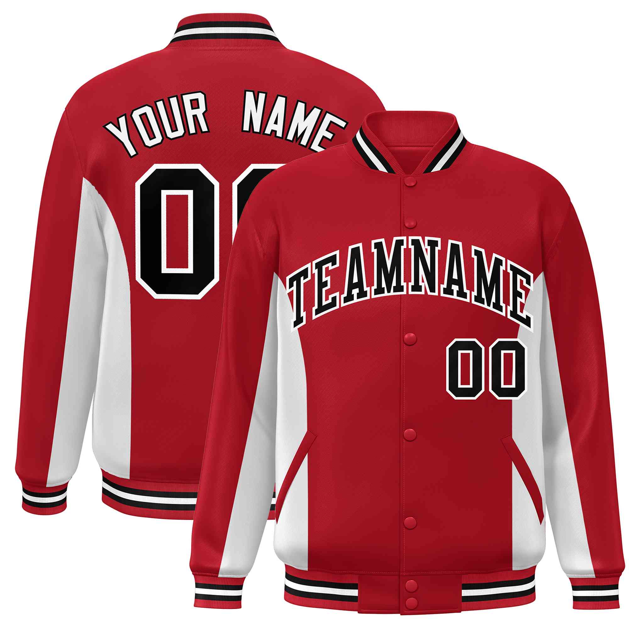 Custom Red White-Black Varsity Full-Snap Color Block Letterman Baseball Jacket