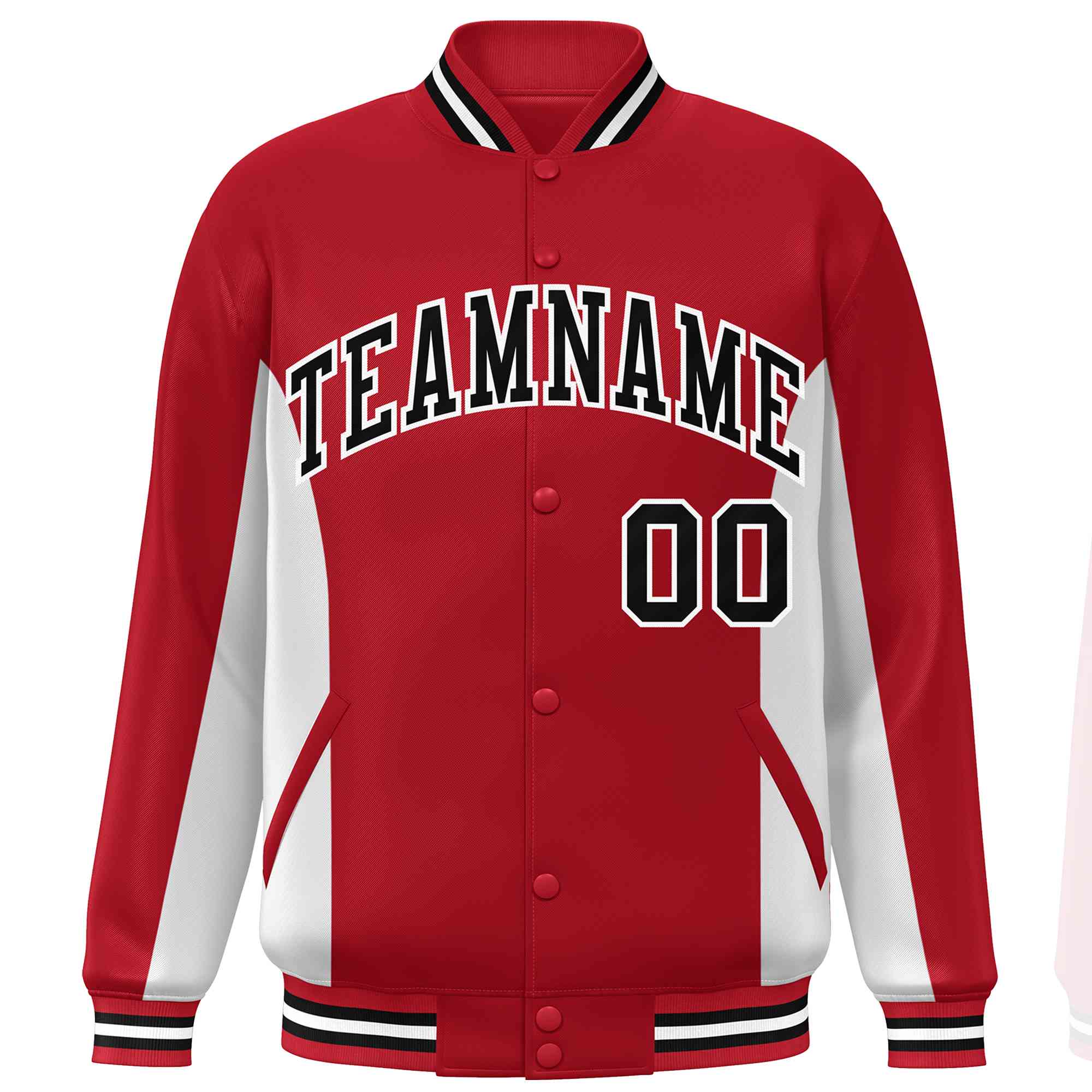 Custom Red White-Black Varsity Full-Snap Color Block Letterman Baseball Jacket