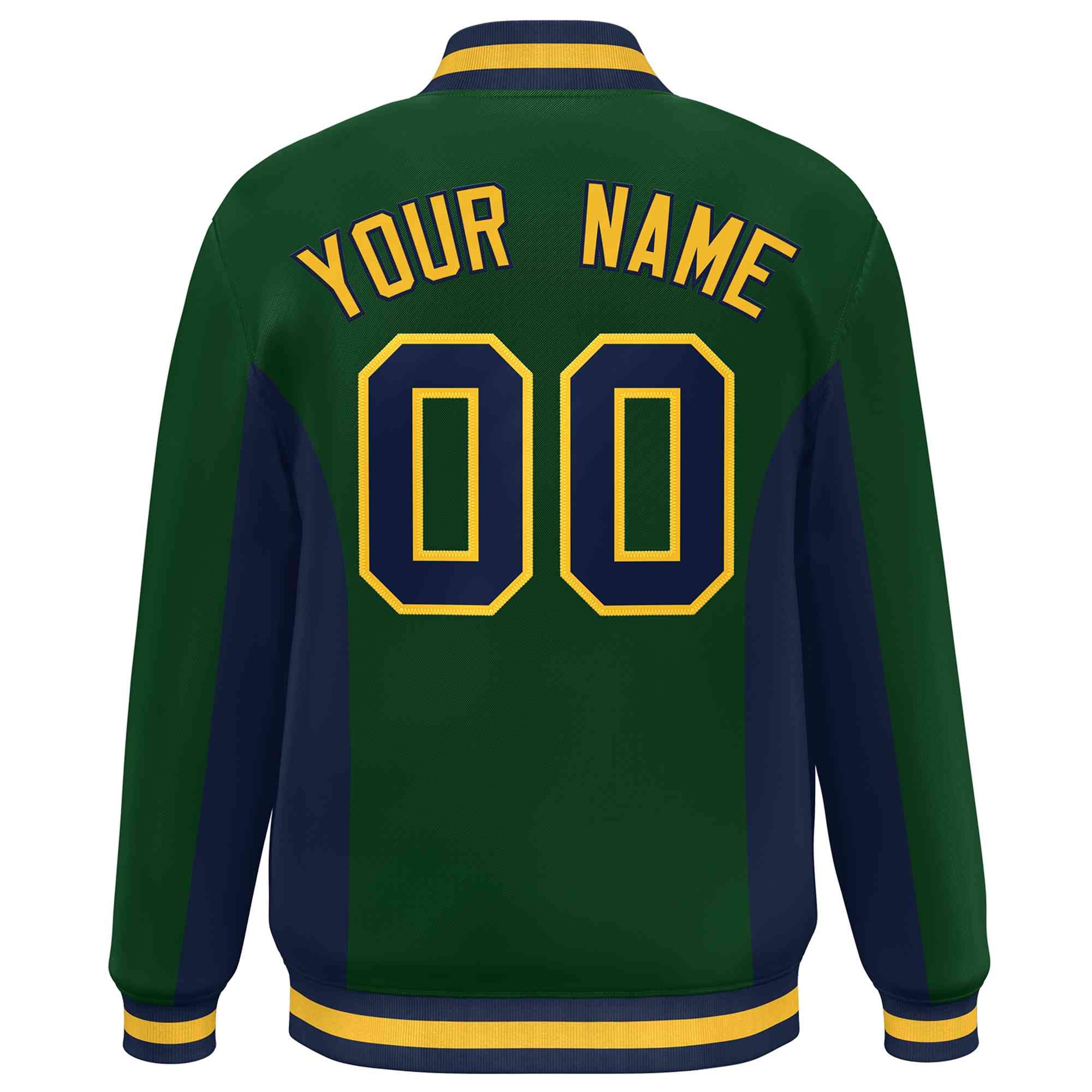 Custom Green Navy Varsity Full-Snap Color Block Letterman Baseball Jacket