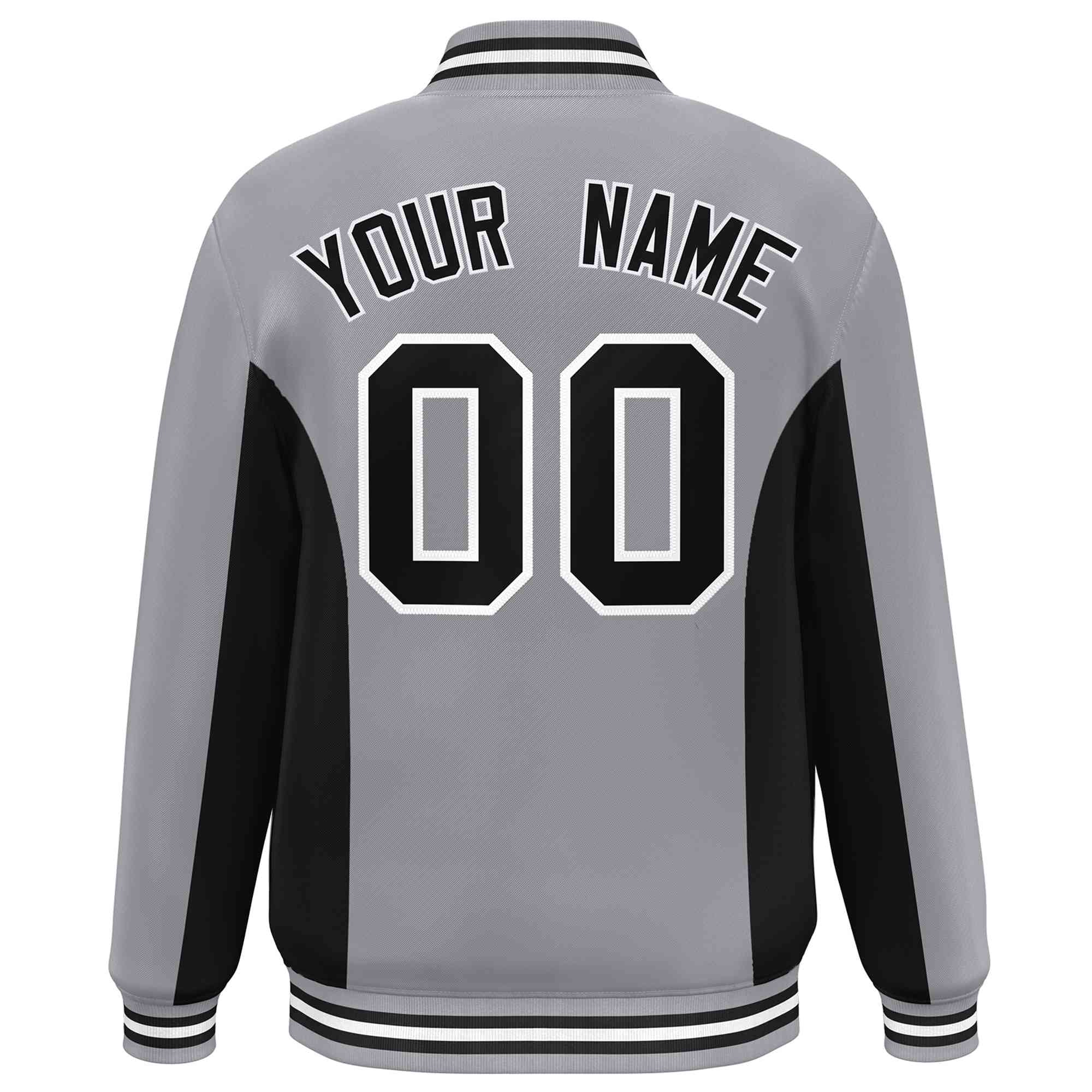 Custom Gray Black Varsity Full-Snap Color Block Letterman Baseball Jacket