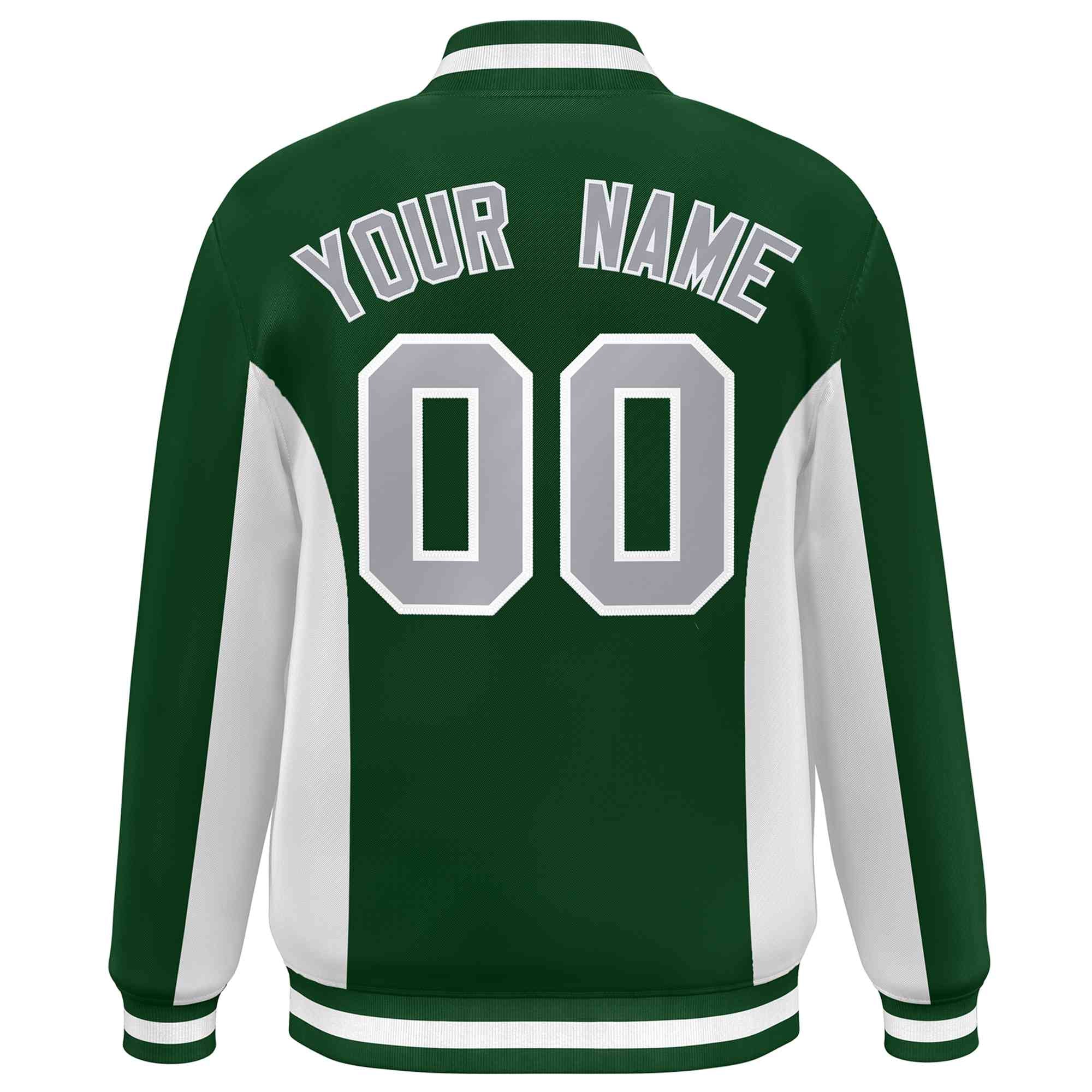 Custom Green White-Gray Varsity Full-Snap Color Block Letterman Baseball Jacket