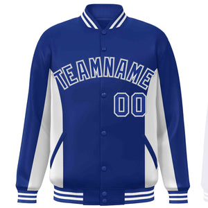 Custom Royal White Varsity Full-Snap Color Block Letterman Baseball Jacket