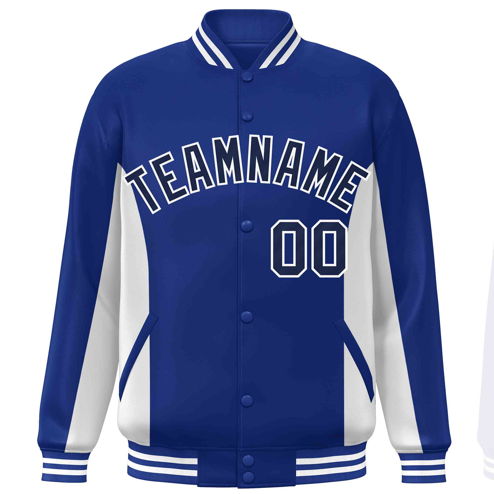 Custom Royal White-Navy Varsity Full-Snap Color Block Letterman Baseball Jacket