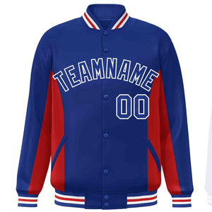 Custom Royal Red Varsity Full-Snap Color Block Letterman Baseball Jacket