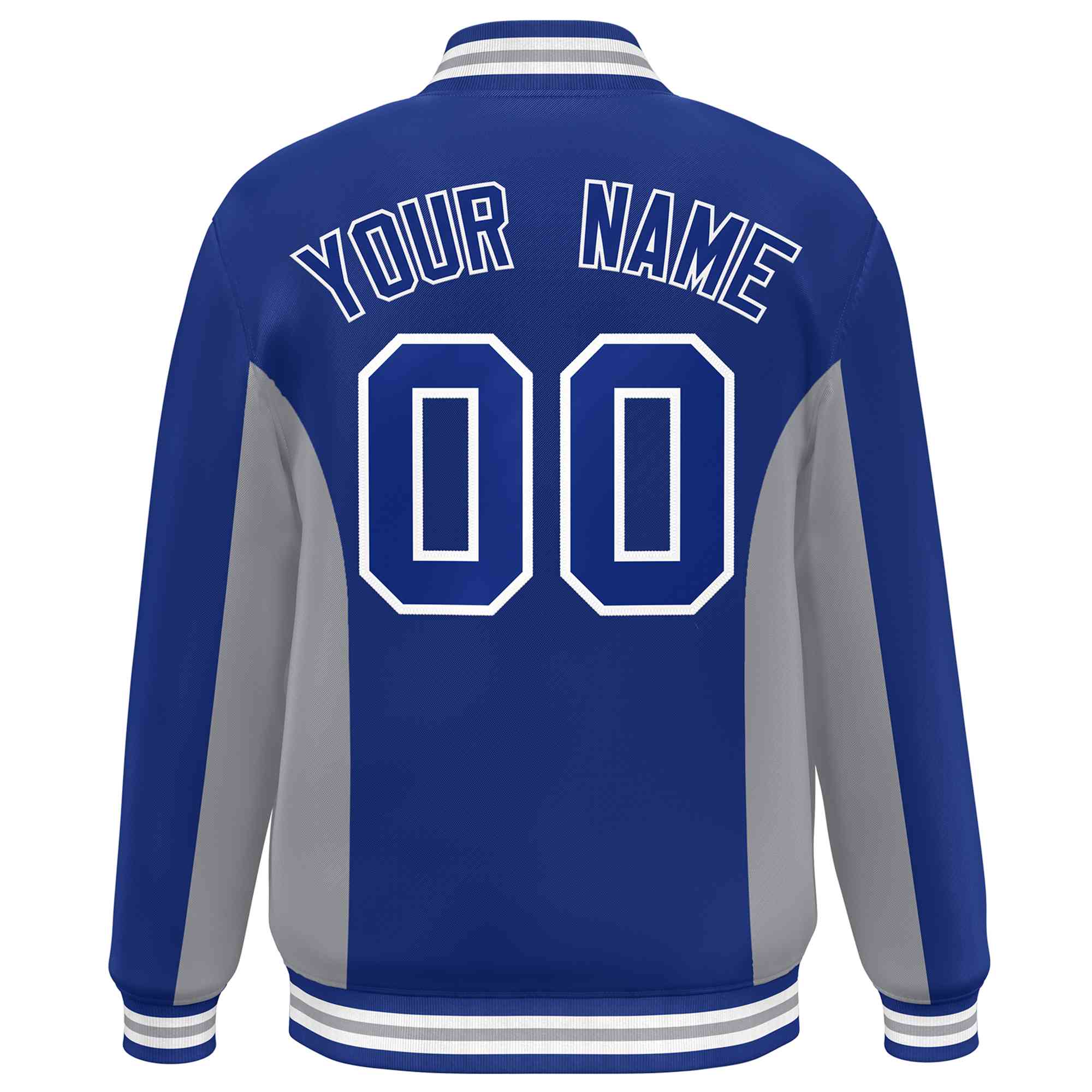 Custom Royal Gray Varsity Full-Snap Color Block Letterman Baseball Jacket