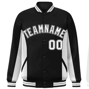 Custom Black White Varsity Full-Snap Color Block Letterman Baseball Jacket