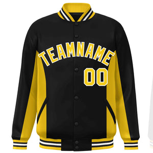 Custom Black Gold Varsity Full-Snap Color Block Letterman Baseball Jacket