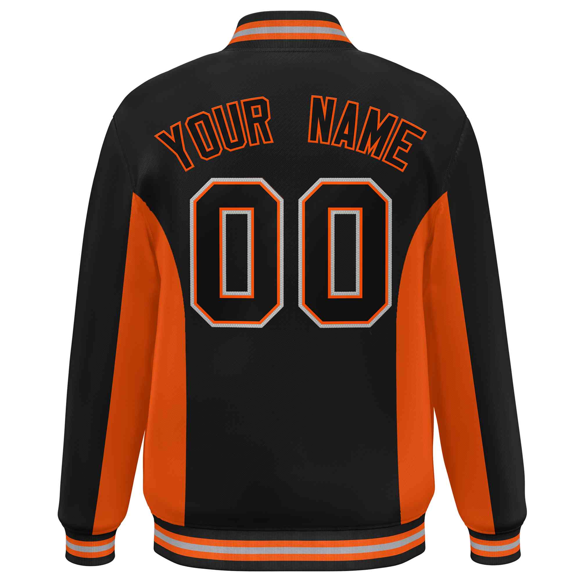 Custom Black Orange Varsity Full-Snap Color Block Letterman Baseball Jacket