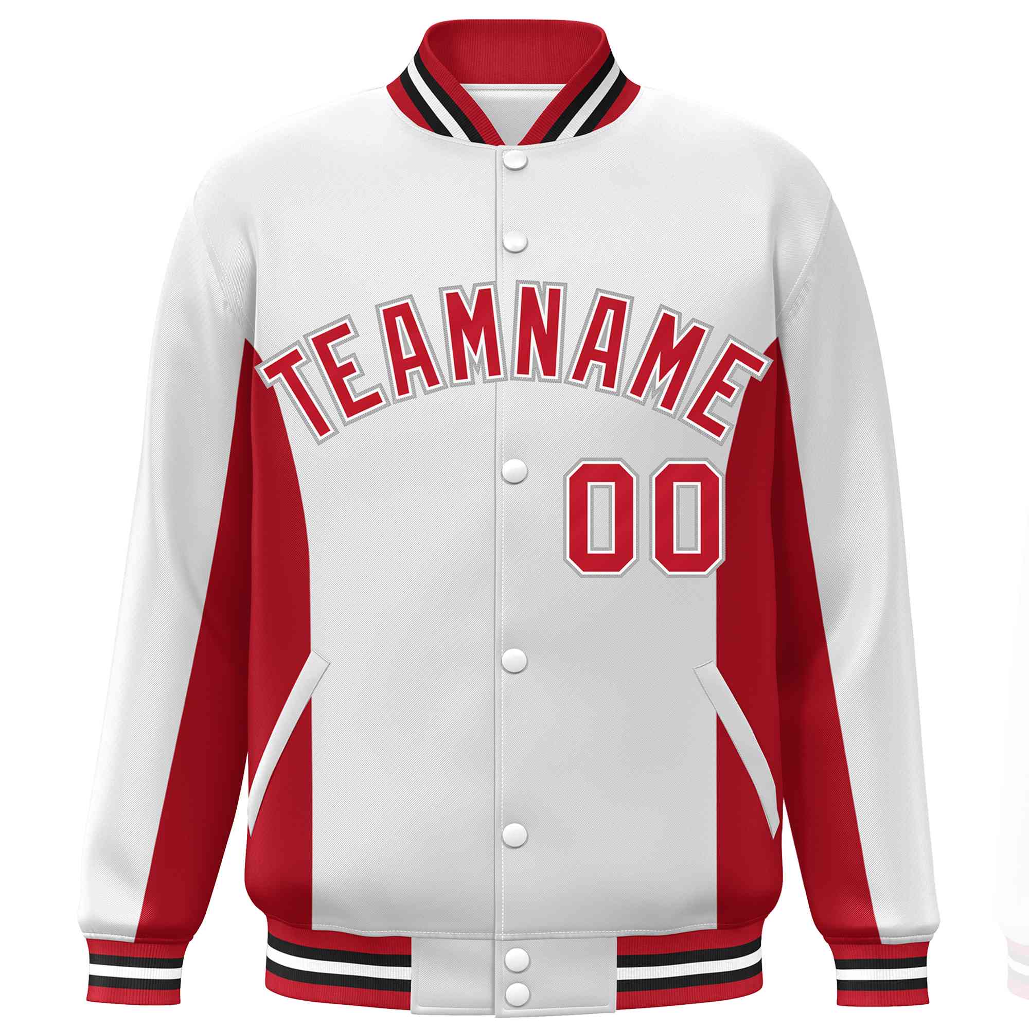 Custom White Red Varsity Full-Snap Color Block Letterman Baseball Jacket