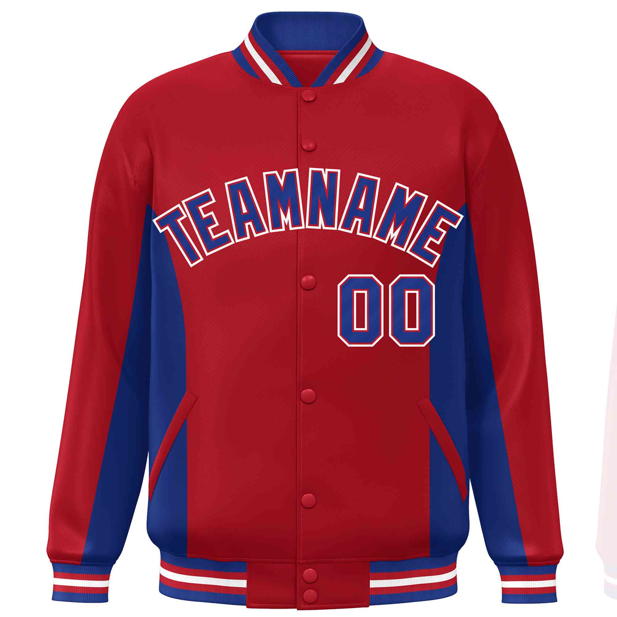 Custom Red Royal Varsity Full-Snap Color Block Letterman Baseball Jacket