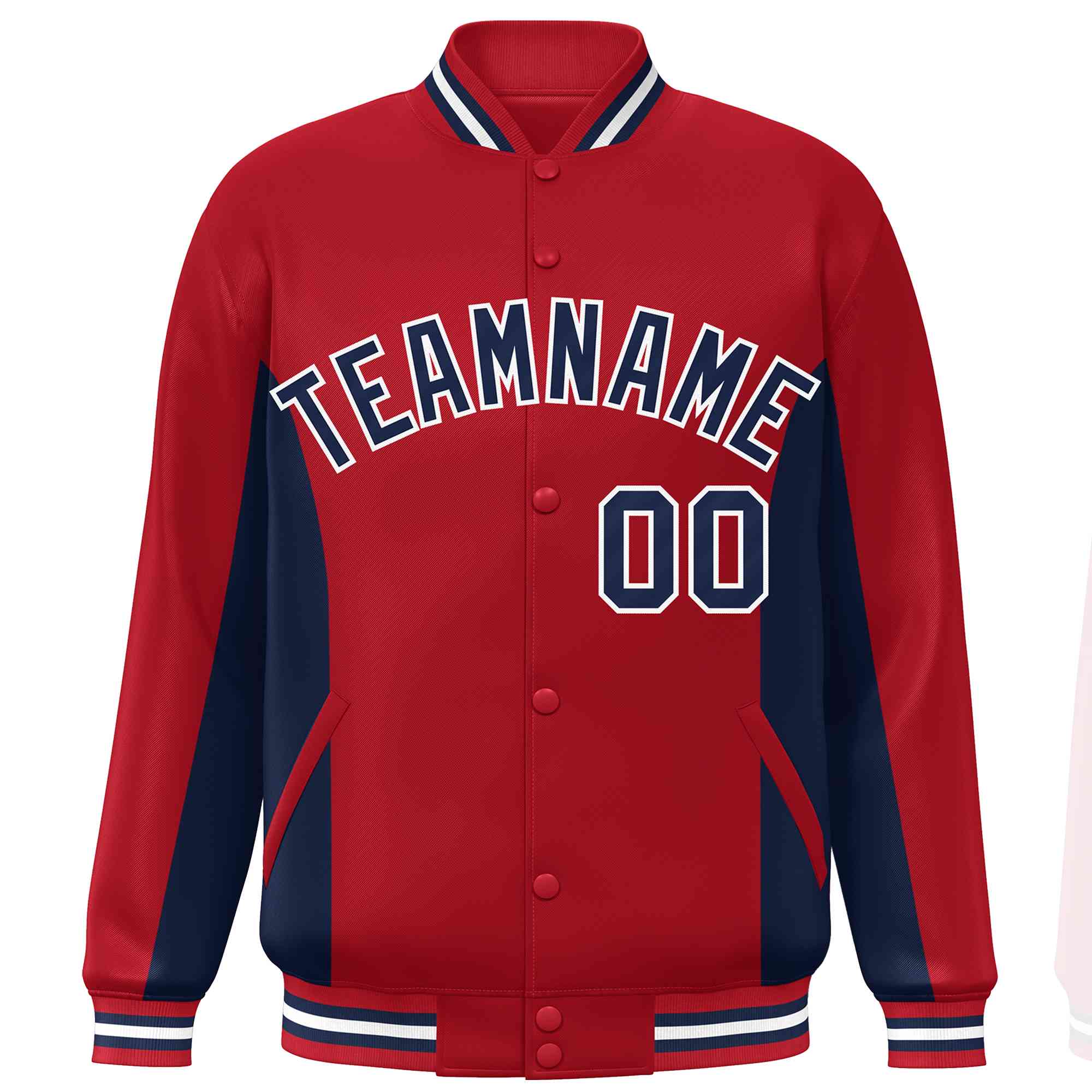 Custom Red Navy Varsity Full-Snap Color Block Letterman Baseball Jacket