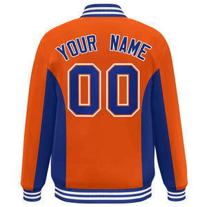 Custom Orange Royal Varsity Full-Snap Color Block Letterman Baseball Jacket