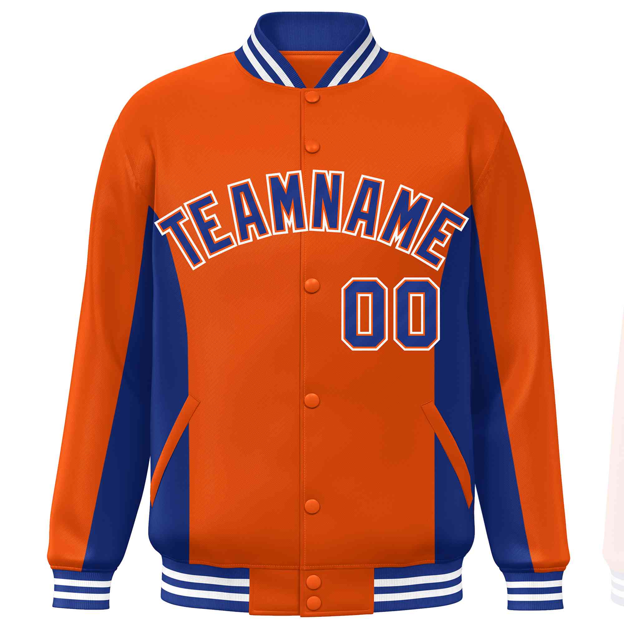 Custom Orange Royal Varsity Full-Snap Color Block Letterman Baseball Jacket