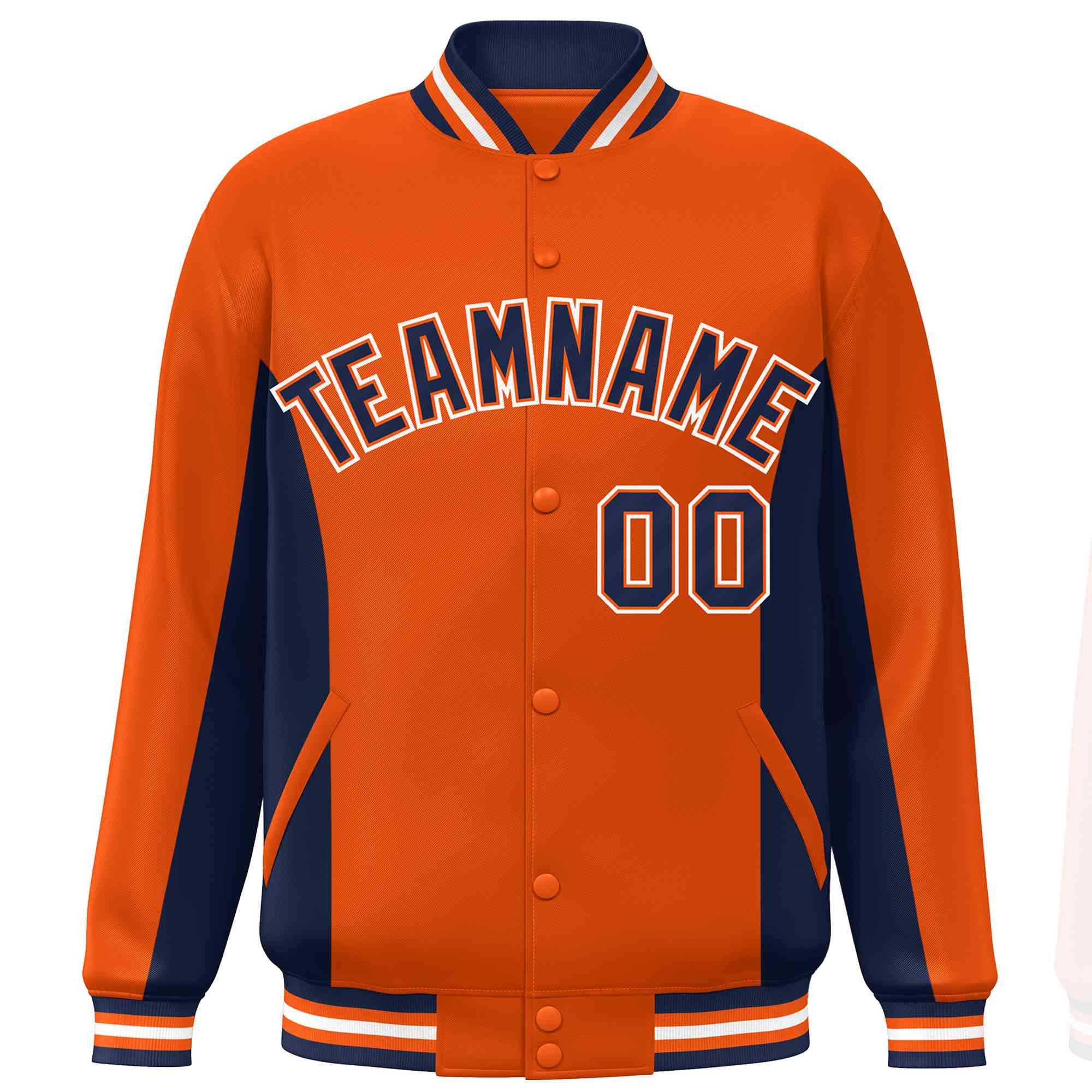 Custom Orange Navy Varsity Full-Snap Color Block Letterman Baseball Jacket