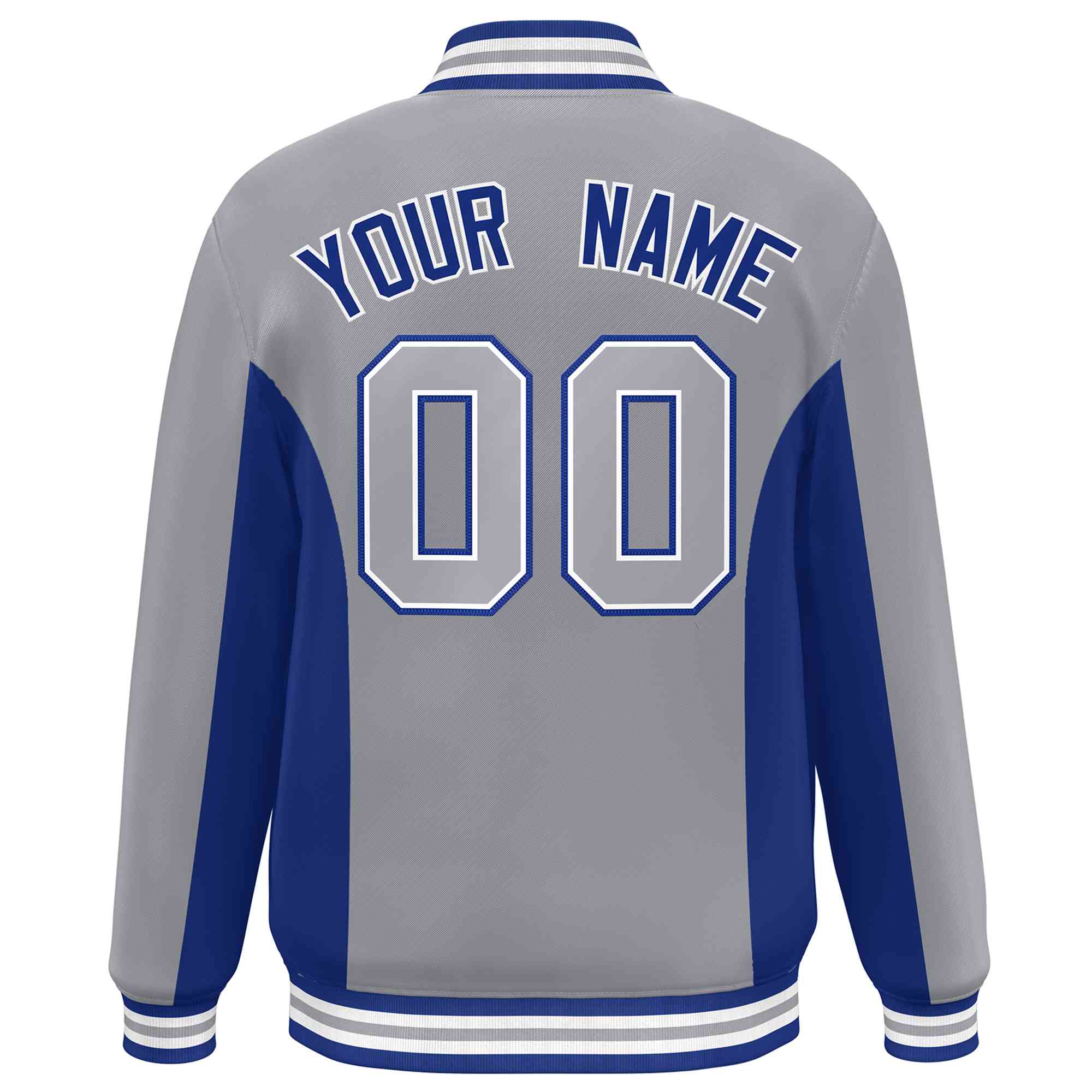 Custom Gray Royal Varsity Full-Snap Color Block Letterman Baseball Jacket