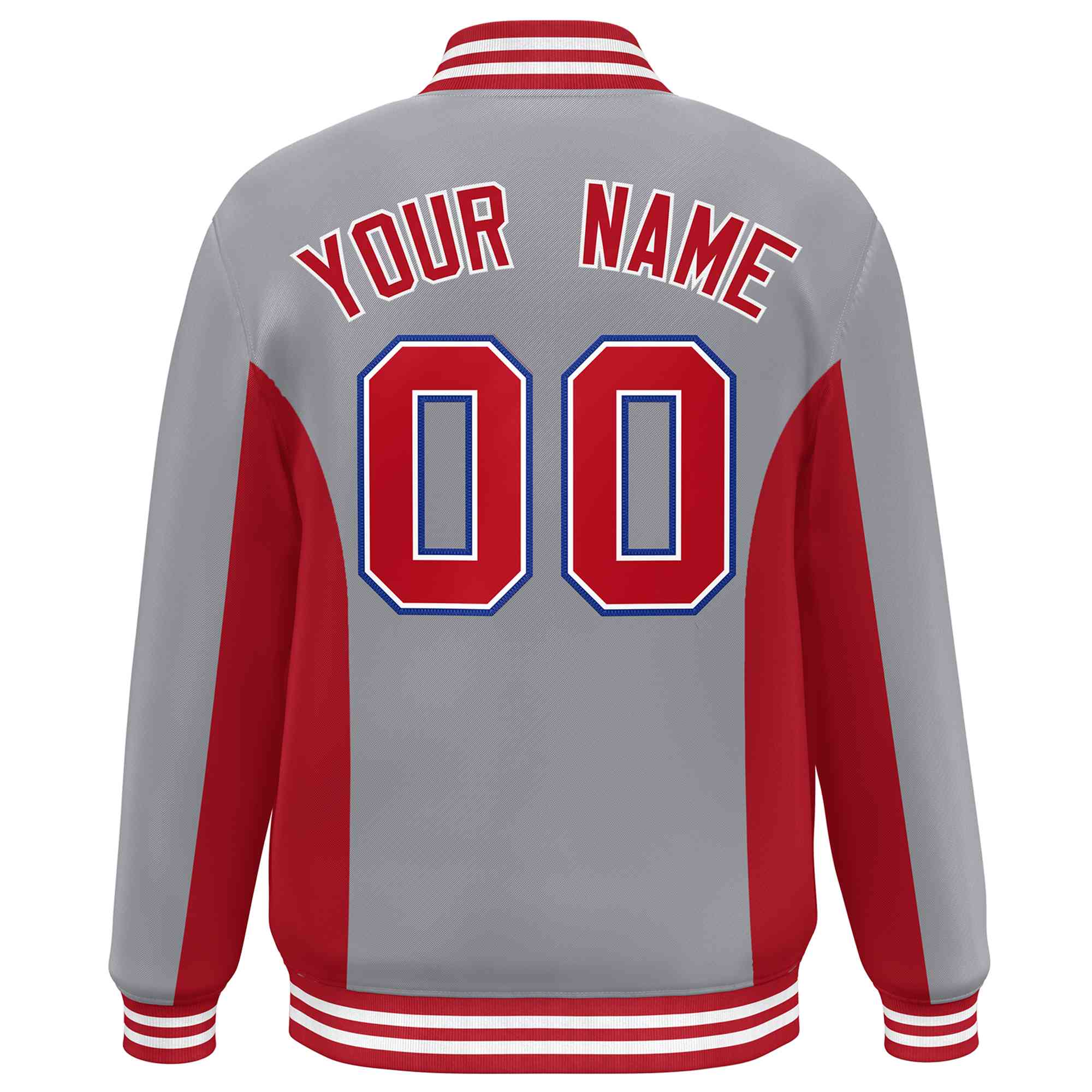 Custom Gray Red Varsity Full-Snap Color Block Letterman Baseball Jacket