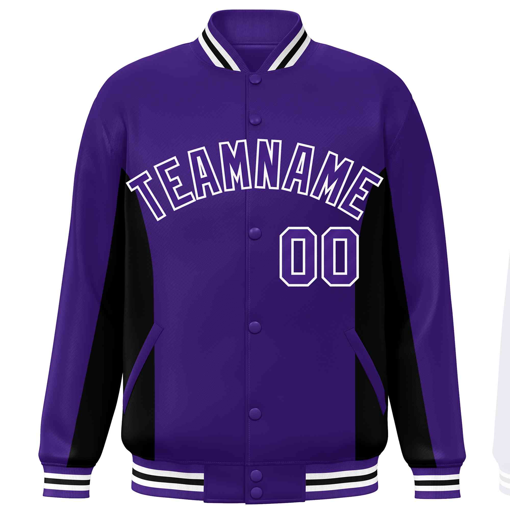 Custom Purple Black Varsity Full-Snap Color Block Letterman Baseball Jacket