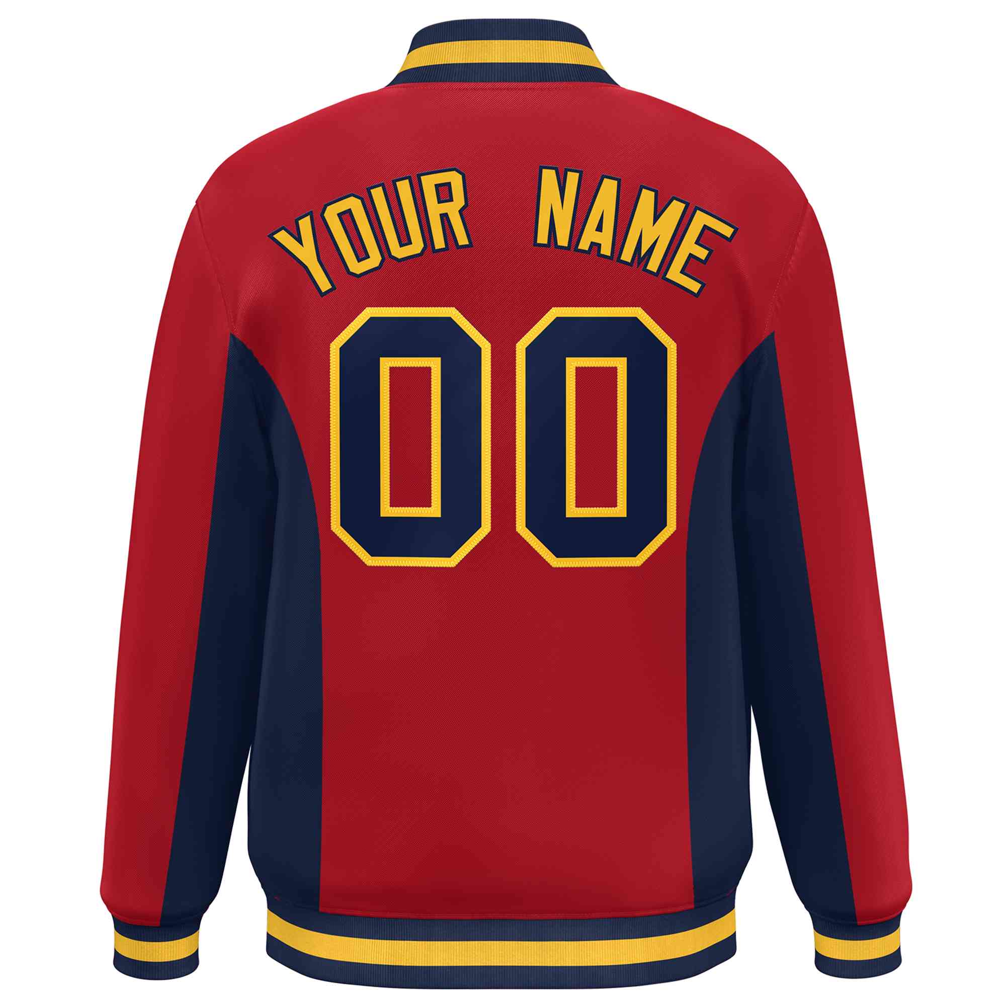 Custom Red Navy Varsity Full-Snap Color Block Letterman Baseball Jacket