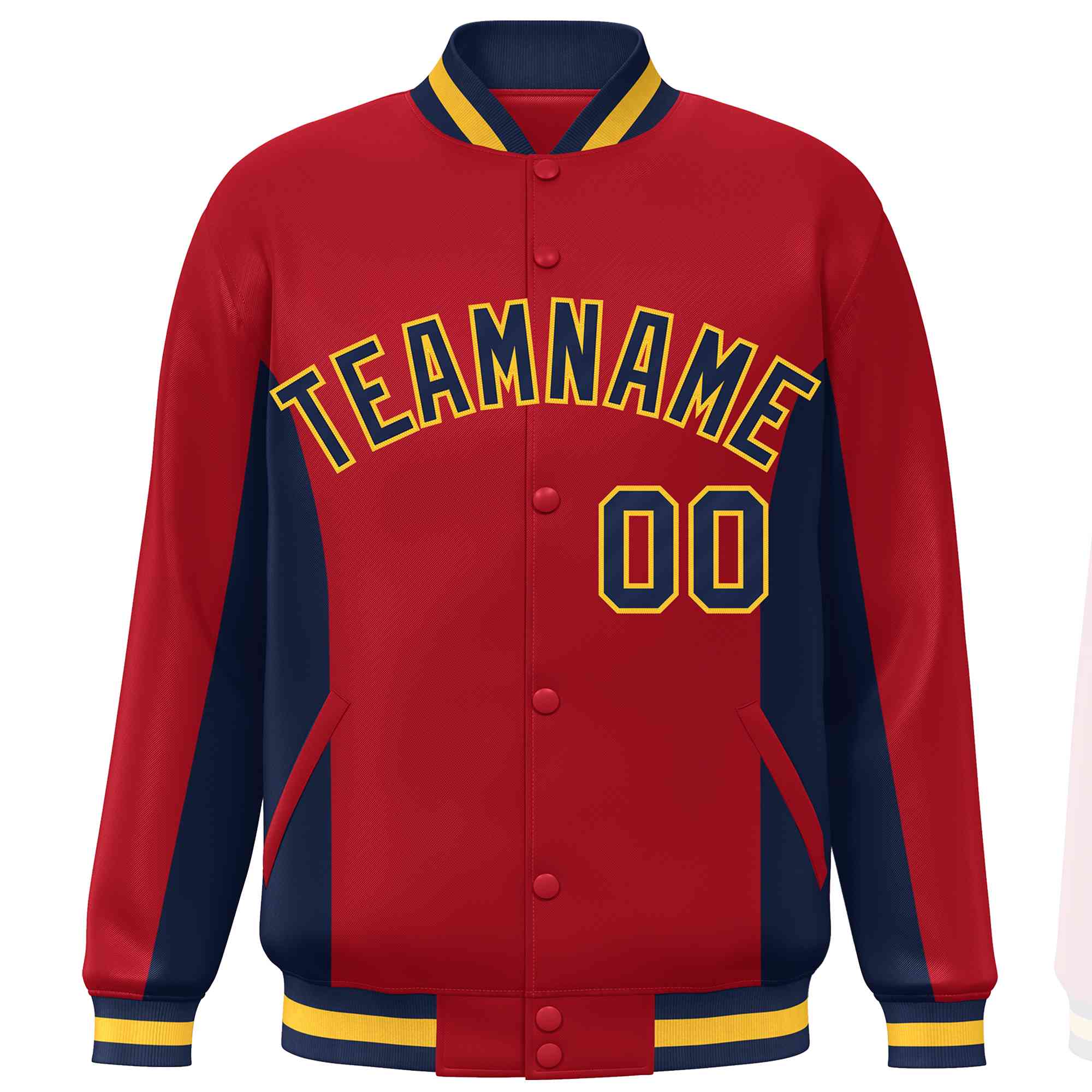 Custom Red Navy Varsity Full-Snap Color Block Letterman Baseball Jacket