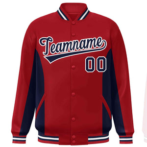 Custom Red Navy Varsity Full-Snap Color Block Letterman Baseball Jacket