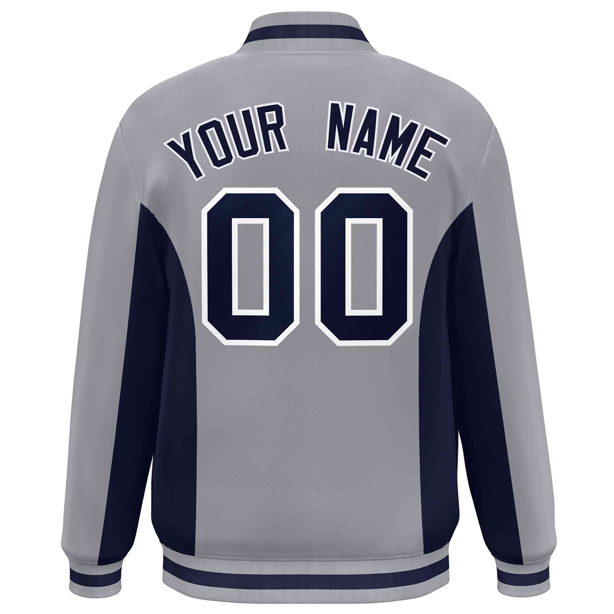 Custom Gray Navy Varsity Full-Snap Color Block Letterman Baseball Jacket