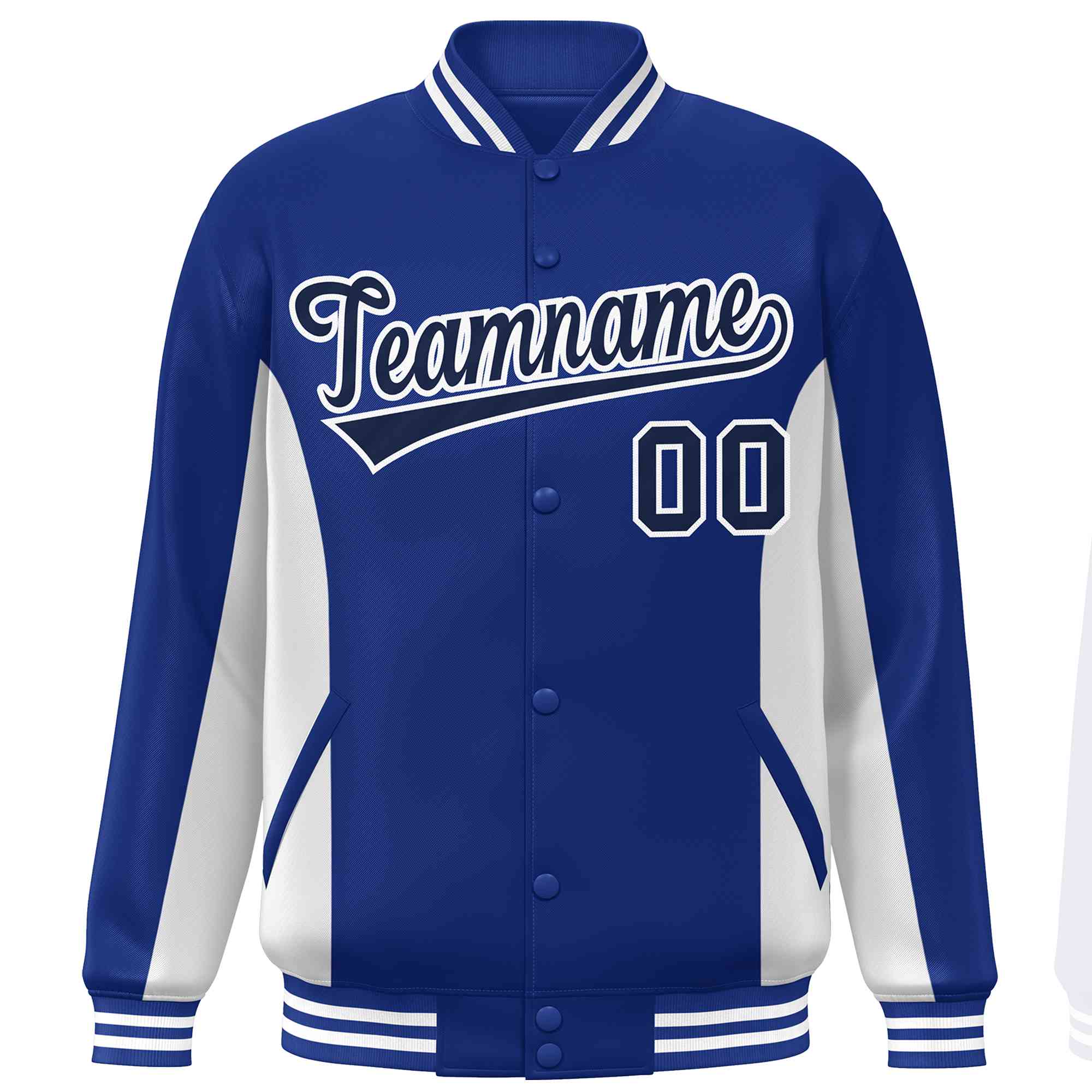 Custom Royal White-Navy Varsity Full-Snap Color Block Letterman Baseball Jacket