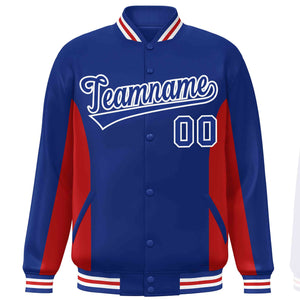 Custom Royal Red Varsity Full-Snap Color Block Letterman Baseball Jacket