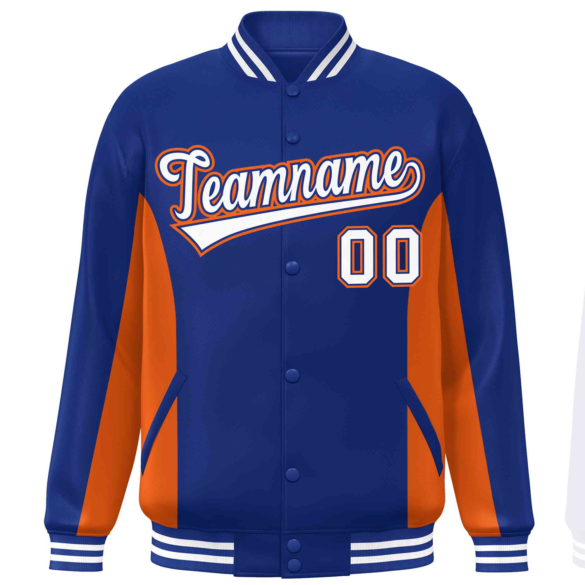 Custom Royal Orange-White Varsity Full-Snap Color Block Letterman Baseball Jacket