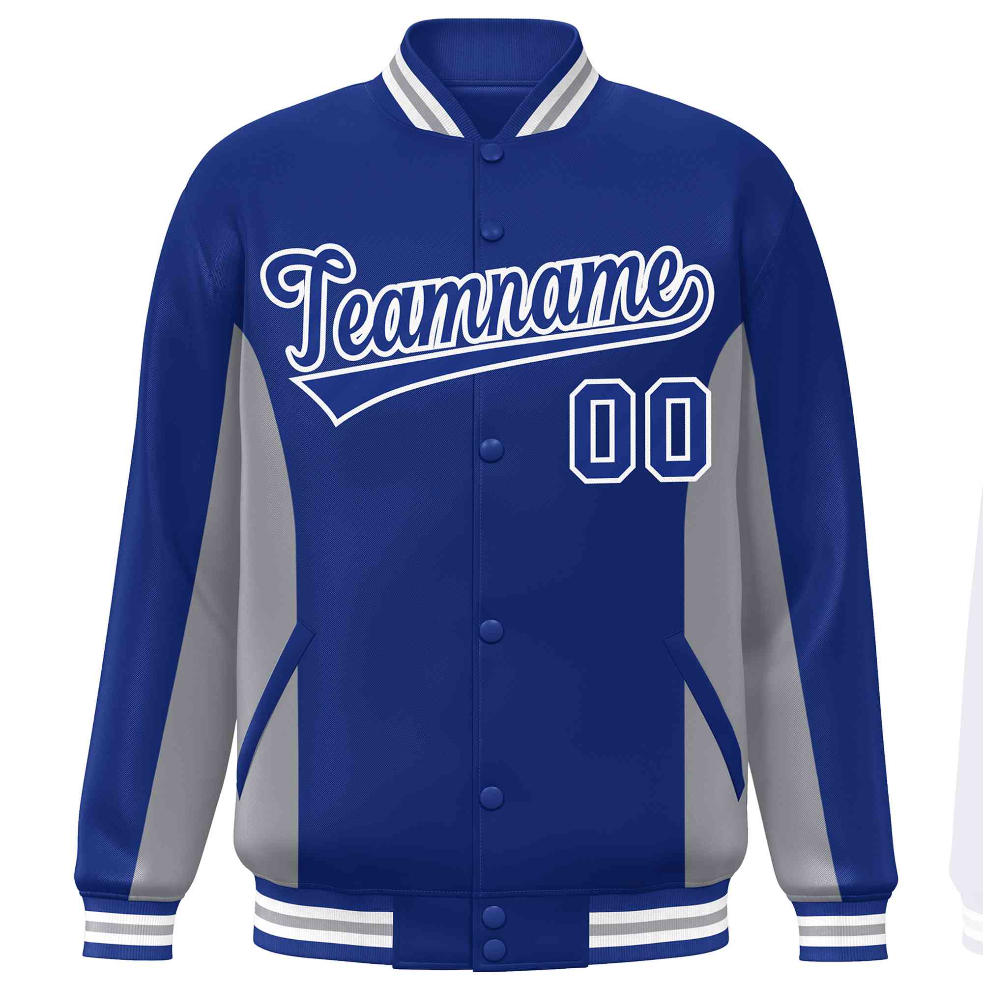 Custom Royal Gray Varsity Full-Snap Color Block Letterman Baseball Jacket