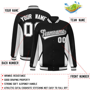 Custom Black White Varsity Full-Snap Color Block Letterman Baseball Jacket