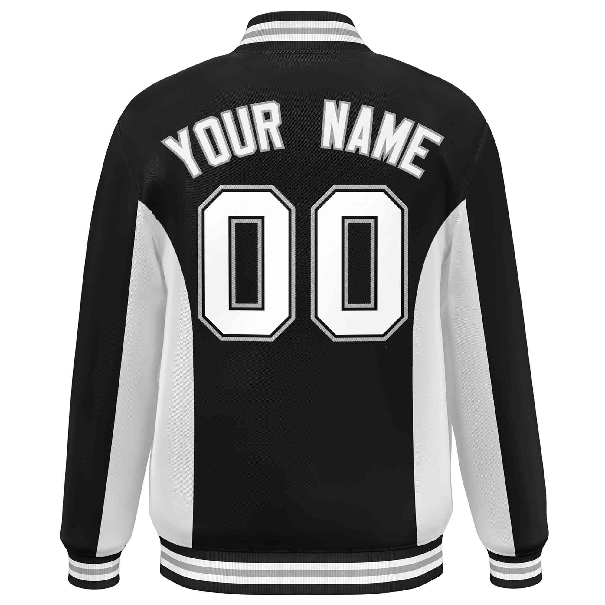 Custom Black White Varsity Full-Snap Color Block Letterman Baseball Jacket