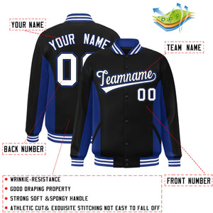 Custom Black Royal-White Varsity Full-Snap Color Block Letterman Baseball Jacket