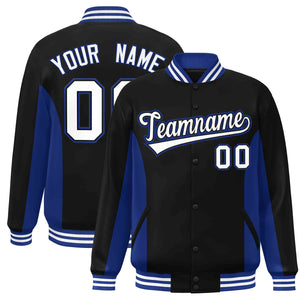 Custom Black Royal-White Varsity Full-Snap Color Block Letterman Baseball Jacket