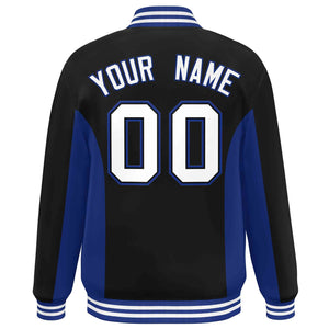 Custom Black Royal-White Varsity Full-Snap Color Block Letterman Baseball Jacket