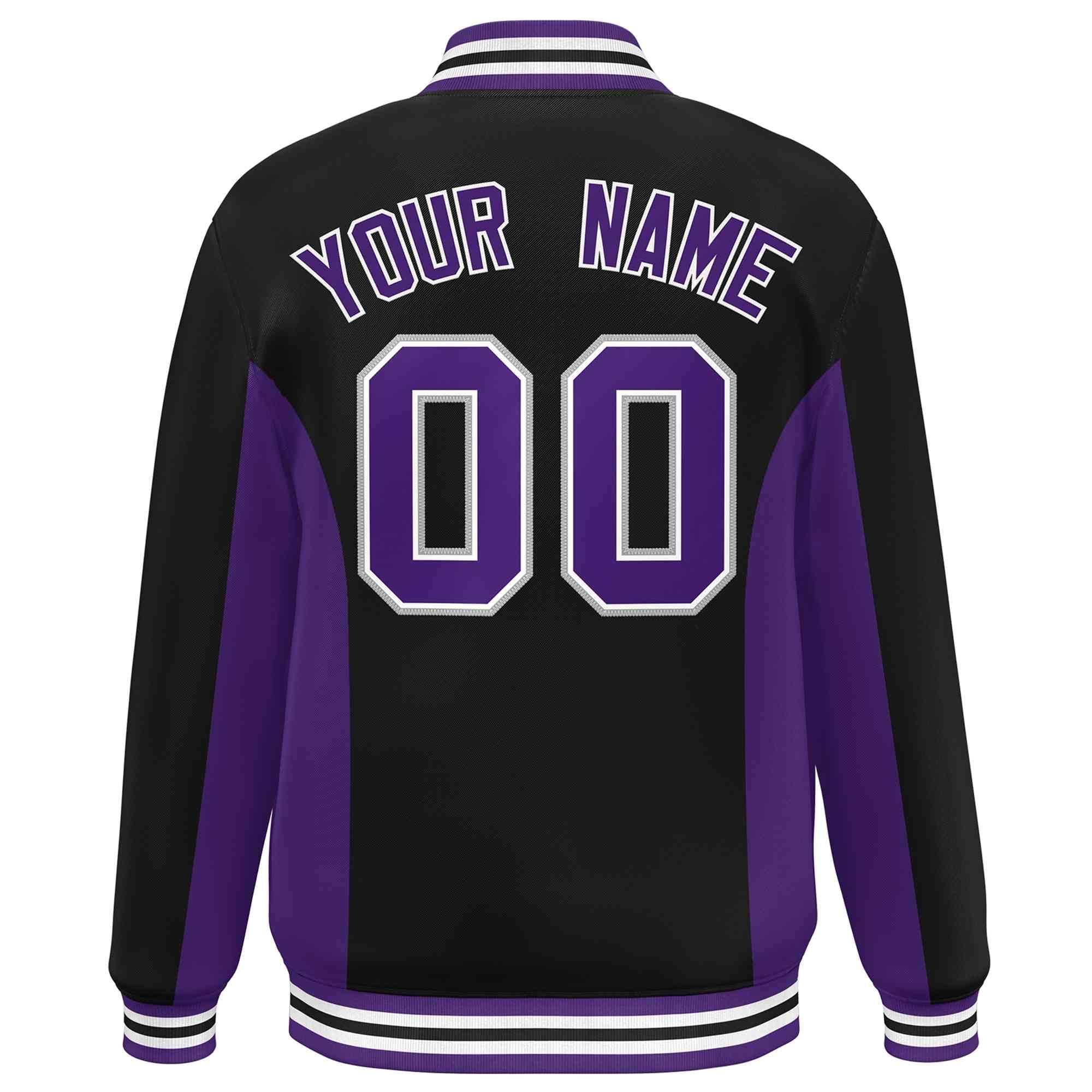 Custom Black Purple Varsity Full-Snap Color Block Letterman Baseball Jacket