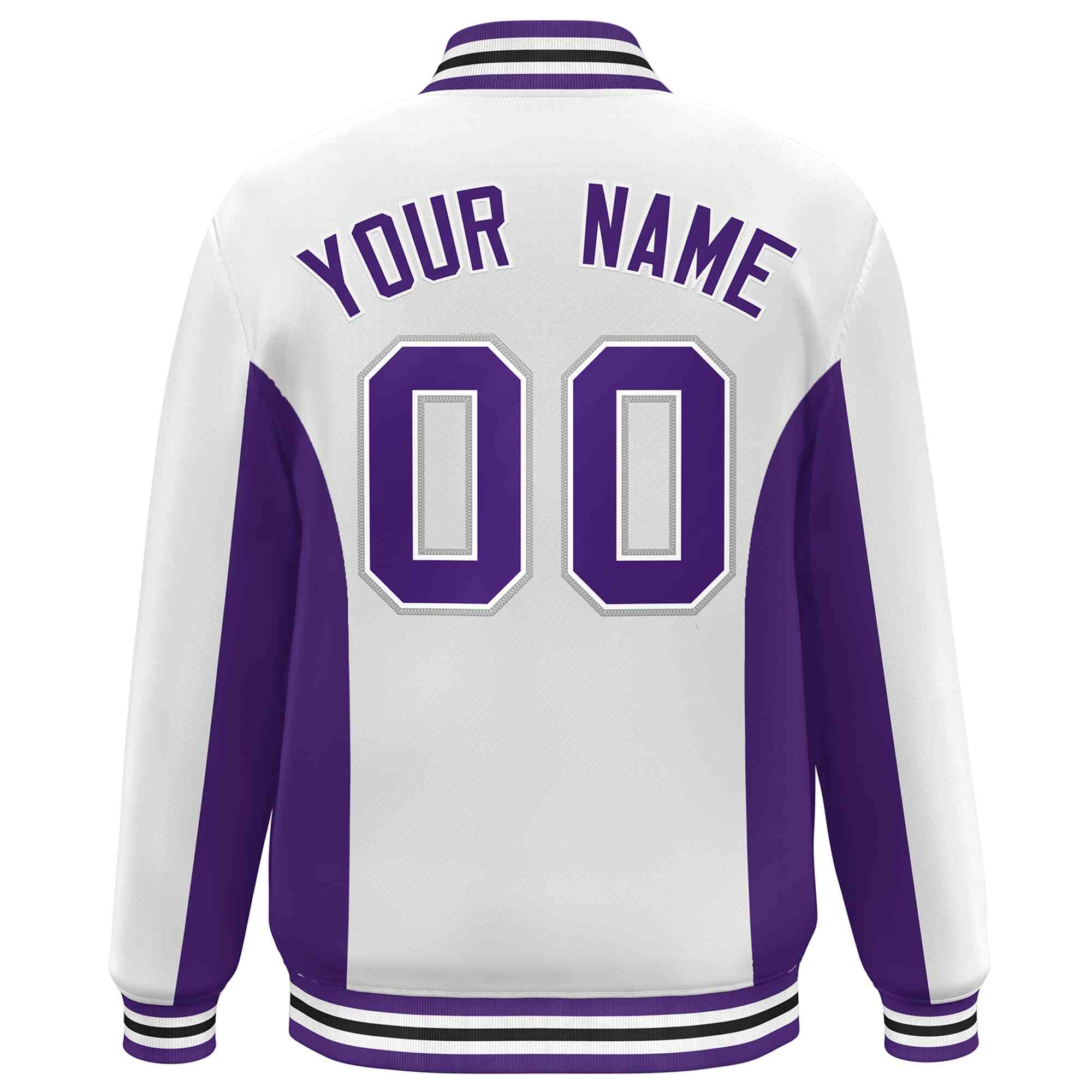 Custom White Purple Varsity Full-Snap Color Block Letterman Baseball Jacket