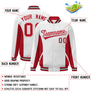 Custom White Red Varsity Full-Snap Color Block Letterman Baseball Jacket