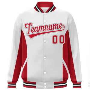 Custom White Red Varsity Full-Snap Color Block Letterman Baseball Jacket